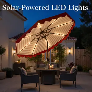 HOOOWOOO 10FT Solar LED Patio Umbrella with Easy Tilt & Crank - Adjustable Outdoor Market Umbrella for Garden, Deck, Backyard, Pool, Beach - Durable Water-Resistant Fabric【Base Not Included】