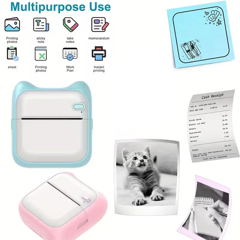 Portable Small Sticker Printer Officeworks Mini Portable Wireless HD Printer, Label Printer with 8 Rolls Thermal ...