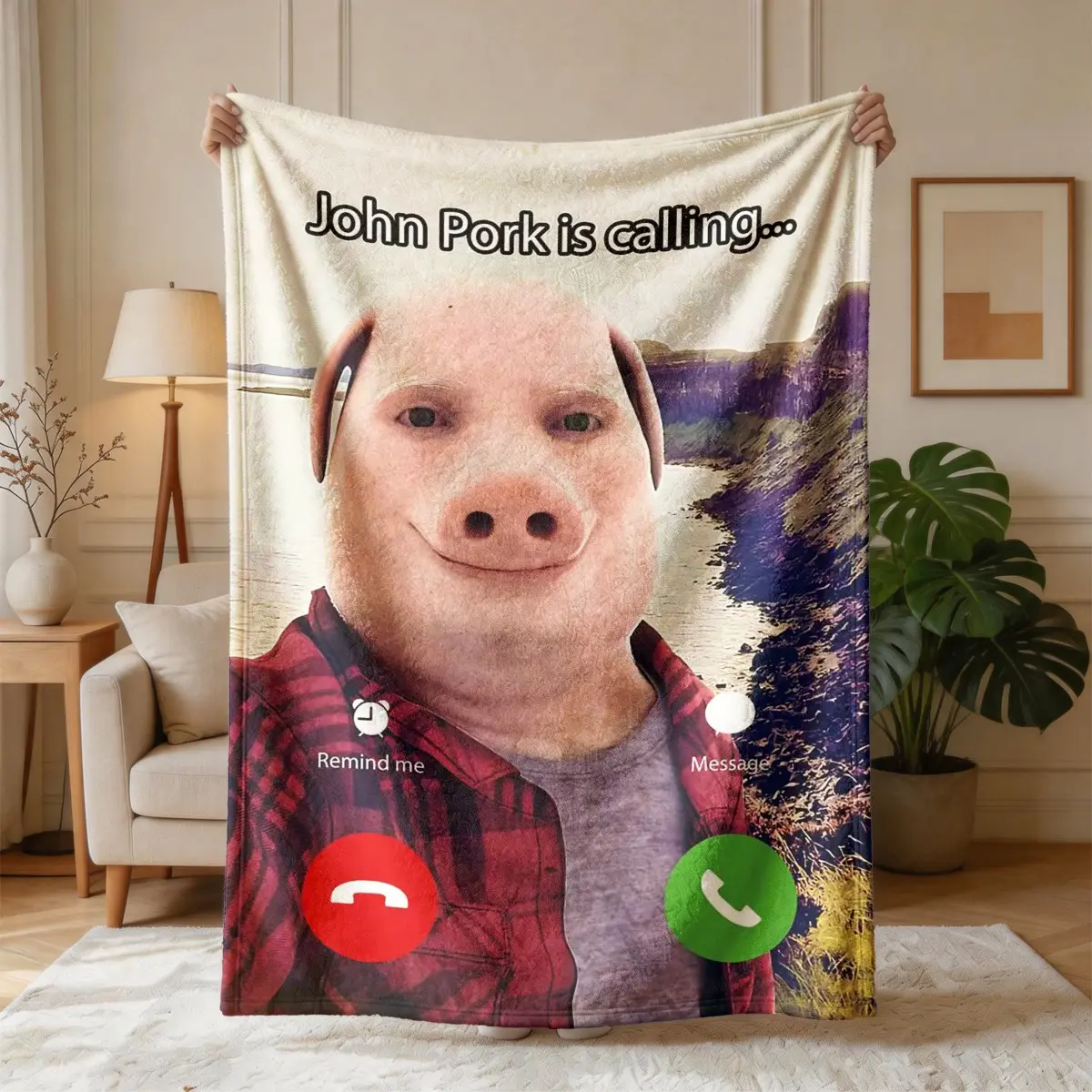 John Pork Funny Calligraphy Theme Flannel Blanket, Soft Throw Blanket, Large Size, Soft and Lightweight, Perfect for All Seasons, Ideal Gift for Family, Cozy Blanket Throw, Blanket For Couch, Gift Blankets