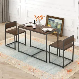 Walnut Coffee Table Set with Stools - 3PCS Nesting Living Room Tables, Space Saving & Heavy Duty, Modern Kitchen Dining Table for Small Apartment