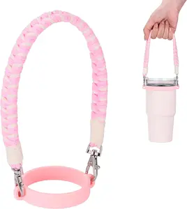 Water Bottle Handle Strap Compatible with Owala & Stanley Cups, Hand-Woven Lanyards Silicone Water Bottle Sling, Carrier, Holder with Strap