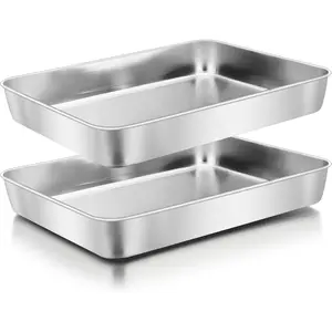 Rectangle Cake Pan Set of 2, 12 1/3  x 9 3/4  x 2 Inch Stainless Steel Baking Pan for Oven, Lasagna Brownies Casseroles Cakes Bakeware, Dishwasher Safe