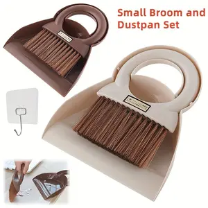 2pcs Set, Handheld Hard Floor Dustpan And Brush Set - Multifunctional Mini Cleaning Broom with Plastic Handle for Kitchen, Living Room, Bedroom, Includes 1 Set of Dustpan Brush And 1 Hook