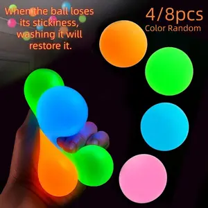 4/8pcsColor random，Night Glow Sticky Ball for Kids & Adults, Fluorescent Ceiling Stress Relief Toy, Stress Relief Gadgets, Anxiety Sensory Fidget Finger Toy, Party Gift Birthday Present