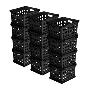 Sterilite Stackable Sturdy Storage Crate Organizer Bins with Handles, 12 Pack