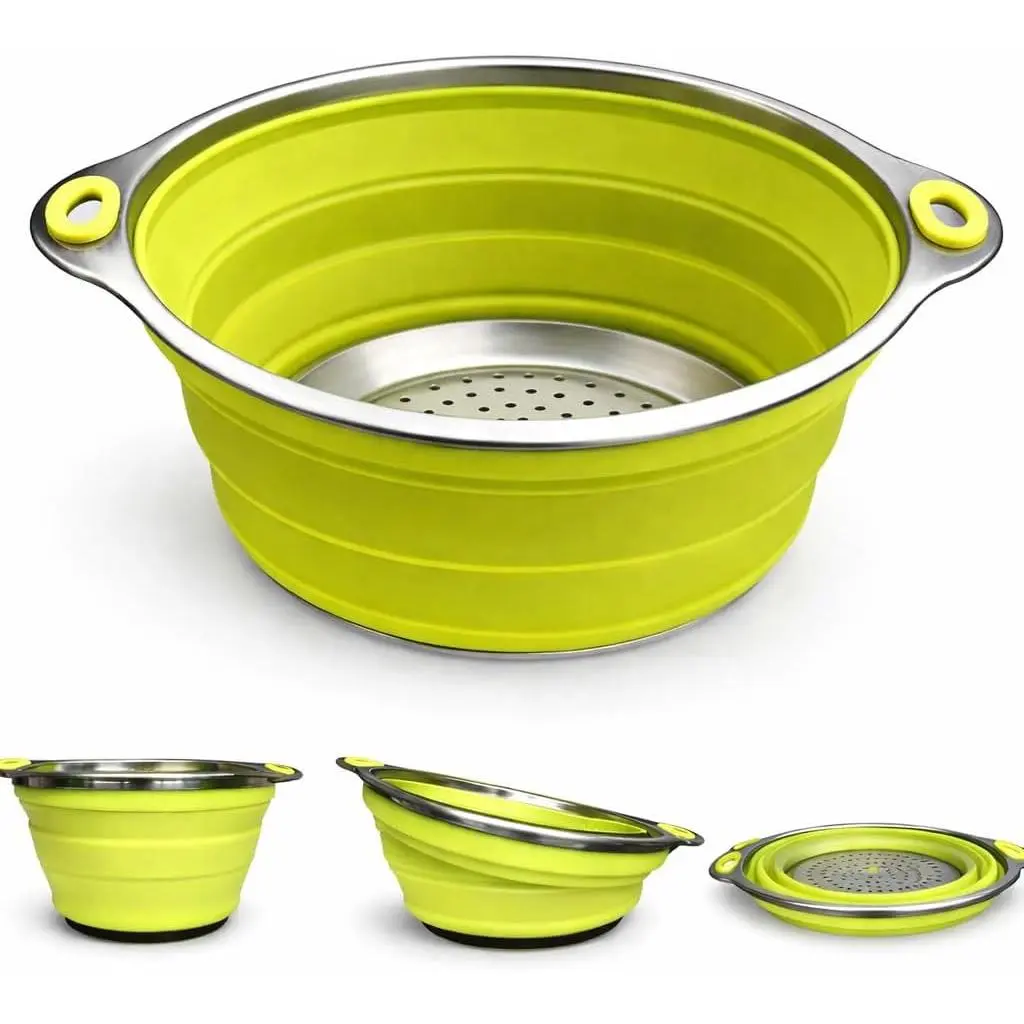 8 inch Color Burst Stainless Steel  Collapsible Colander Strainer - Green