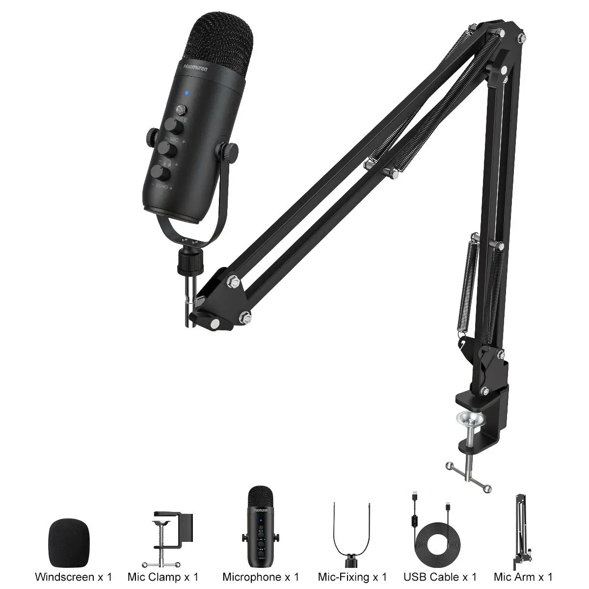 USB Microphone with 360° Rotatable Stand, 1 Set Wired Microphone with Noise Reduction Function, Professional Microphone for Recording, Live Streaming,