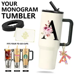 ZIOSINM Personalized Graduation Gifts 2026, Initial 40oz Tumbler with Handle and Straw, Summervibes Aesthetic, Universal To-Go Cup Insulator for Iced Coffee, Leak-Proof Travel Mug with Keychain & Greeting Card