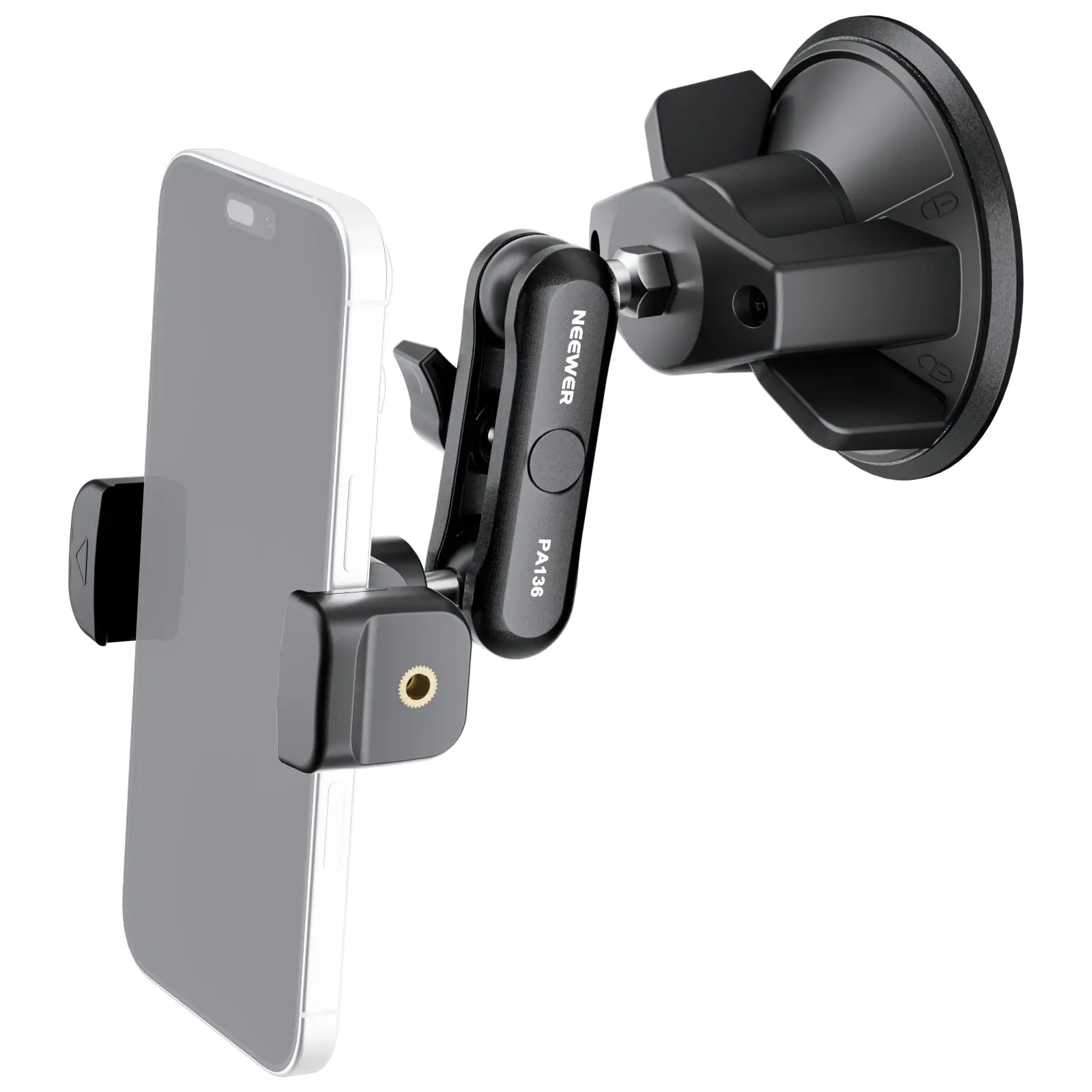 NEEWER Phone Holder for Car, 360° Rotating Vacuum Suction Cup Metal, Phone Mount Magic Arm, Compatible with iPhone Samsung for UTV Windshield Skylight Glass Navigation Video Recording, PA136/PA137