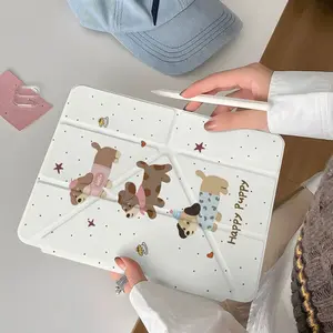 Happy Puppy iPad Case, Multi-Fold Stand Acrylic Back Cover, Compatible with iPad 10/9/8 Gen, iPad Pro 11 Inch, iPad Air 3/4/5