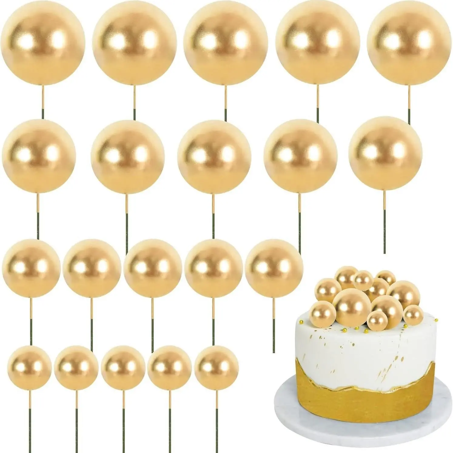20pcs Foam Ball Cake Decorations, 4 Colors, DIY Cake Toppers, Ideal for Birthday, Wedding, Gender Reveal, Anniversary Parties