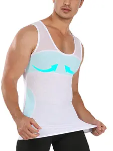 Men's Solid Color High Stretch Shapewear Tank Top, Shapewear Tops, Breathable Comfortable Chest Compression Shirt, Tummy Control Shaper for Men,Underwear for men fasion,tiktok shop deals,Hide Gynecomastia Moobs Shapewear, Nylon, Plain