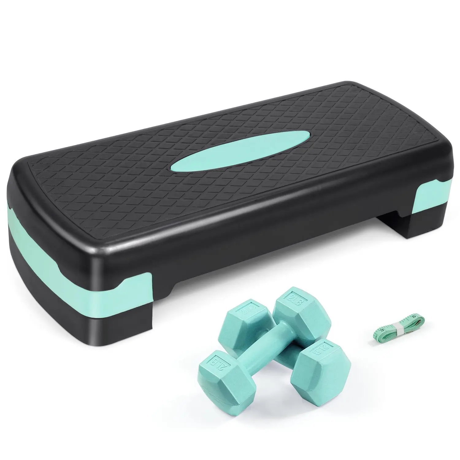 Adjustable Height Aerobic Stepper Set with 2 Dumbbells & Measuring Tape, Workout Exercise Step Platform w/ Level Risers, the Ultimate Gift for a Joyful Holiday and Merry Christmas, 3 Colors