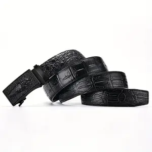 Men's Automatic Ratchet , Crocodile Embossed Leather  with Slide Buckle, Black Dress Casual Waist  for Men coral belt