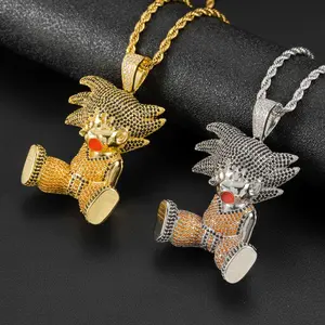 Black Myth: Wukong Full Diamond Pendant Necklace, Zirconia, Hip-Hop Style, Original Design, Trendy Hip-Hop Jewelry Accessory