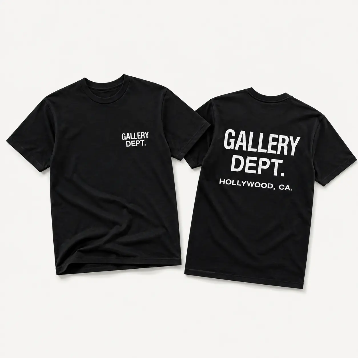 Gallery Dept Hollywood CA Logo T-Shirt, Front Chest and Back Print Streetwear Graphic Tee, Casual Urban Fashion Shirt for Men and Women