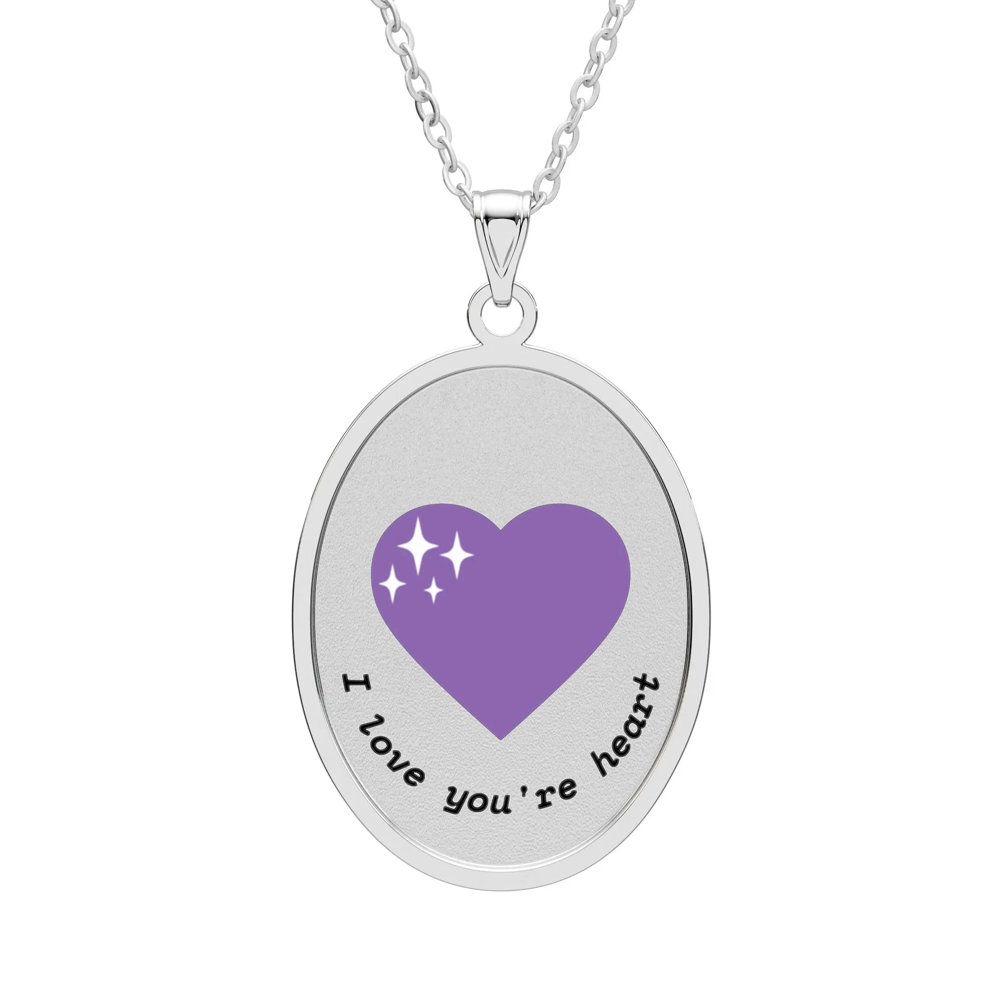 Purple Heart Illustration Oval Pendant | I love you to pieces locket