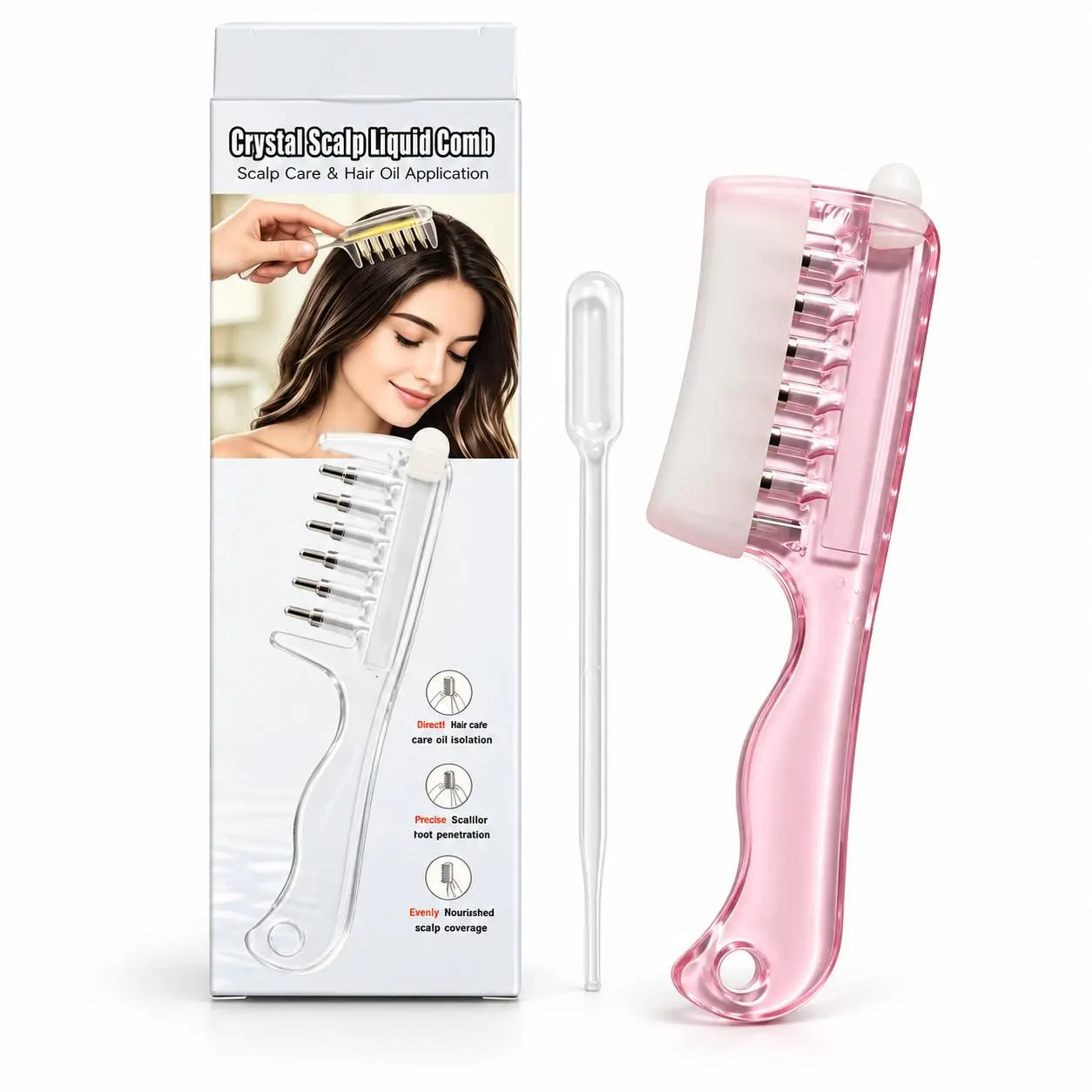 Scalp Liquid Applicator Comb, Refillable Hair Oil Applicator with Precision Comb Teeth, Crystal Scalp Care Massage Comb for Hair Root Serum, Essential Oil & Hair Treatment Application