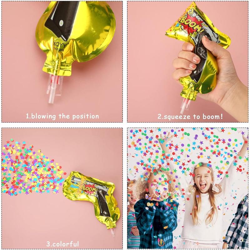 30 Pcs Fireworks Guns Handheld Confetti Poppers Multicolor Inflatable Confetti Fireworks Gun Confetti Shooter for Party Supplies Birthday Wedding Valentine's Day Irish Decor Favors