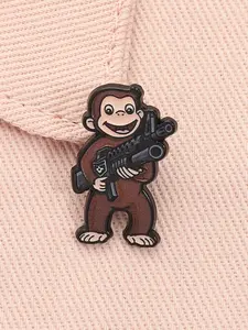 Funny Monkey with Gun Enamel Pin Cute Animal Metal Brooch Clip Lapel Backpack Badge Fashion Jewelry Accessories Gift for Friends