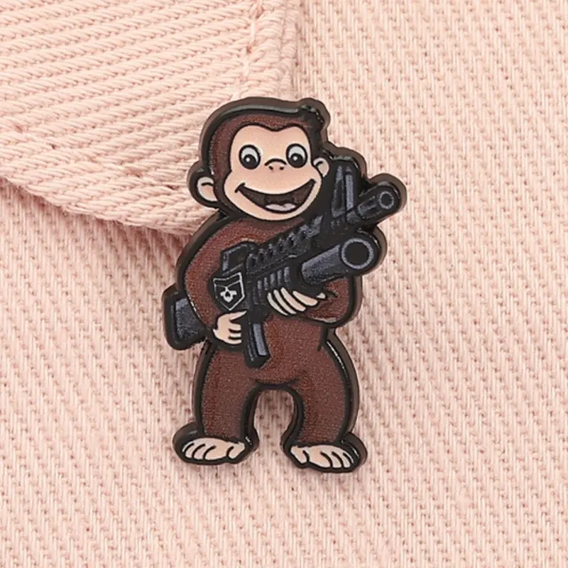 Funny Monkey with Gun Enamel Pin, Cute Animal Metal Brooch, Alloy Brooch Pin, Lapel Backpack Badge, Fashion Jewelry, Men's Accessories, Gift for Friends