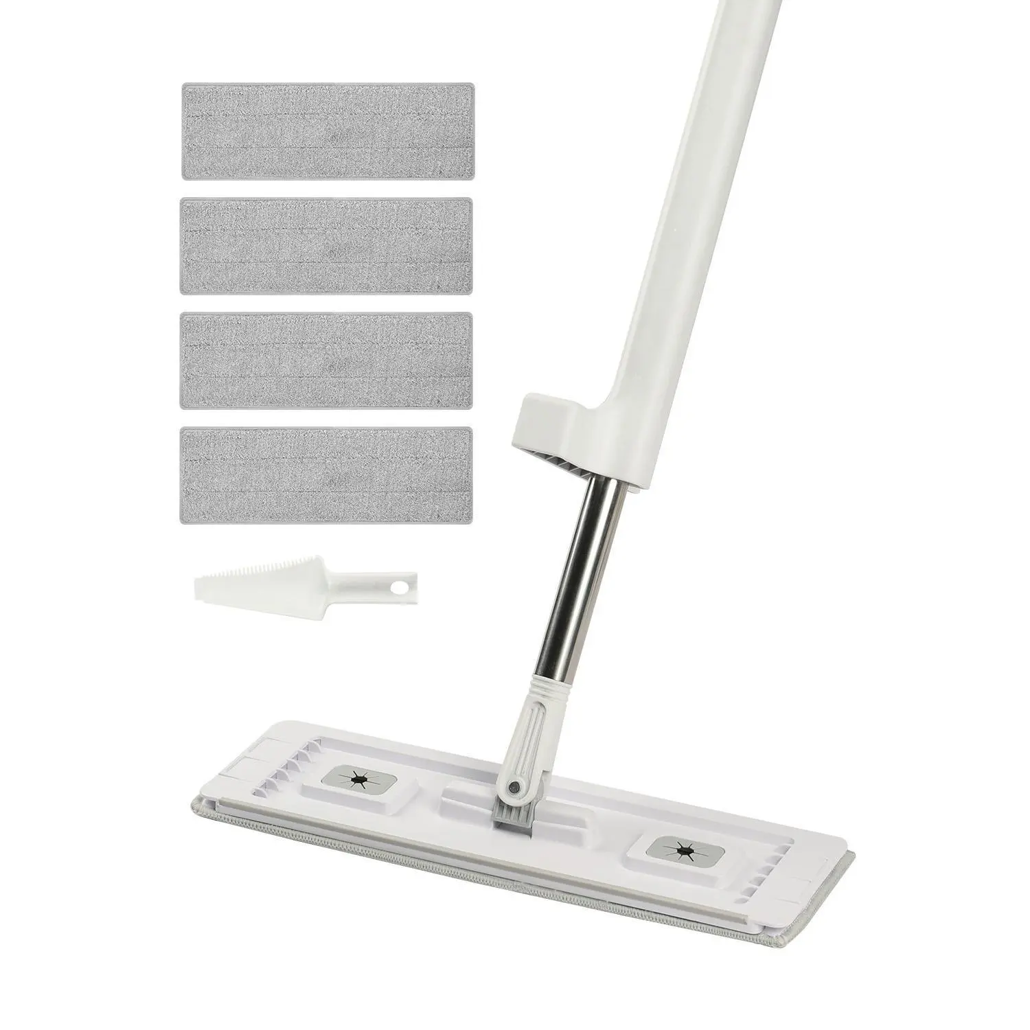 【toolupgrade】VEVOR Lightweight Handheld Mop System, Self-Wringing Cleaning Tool with 4 Reusable Washable Microfiber Mop Heads, Stainless Steel Handle Built-In Scraper for Dry/Wet Deep Cleaning on Hardwood Laminate Tile Vinyl