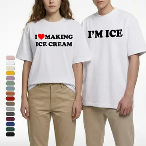 Tee4daddy - Couple Shirt - I'm ice and I love Making Ice Cream T-Shirt, Graphic Round Neck Shirt, Comfortable Streetwear, Men Cotton Shirt, Casual Streetwear