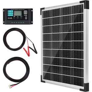 20W 12V Solar Panel Kit with 10A Charge Controller Extension Cables Battery Clips for Car Boat RV Marine Motorcycle Camper Off Grid Power System
