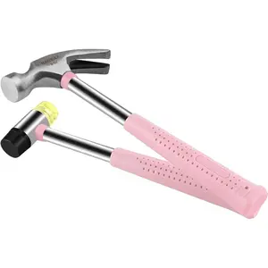 8oz Hammer, 2- Small Claw Hammer & Rubber Mallet Hammer Mini Hammer Set(Pink)