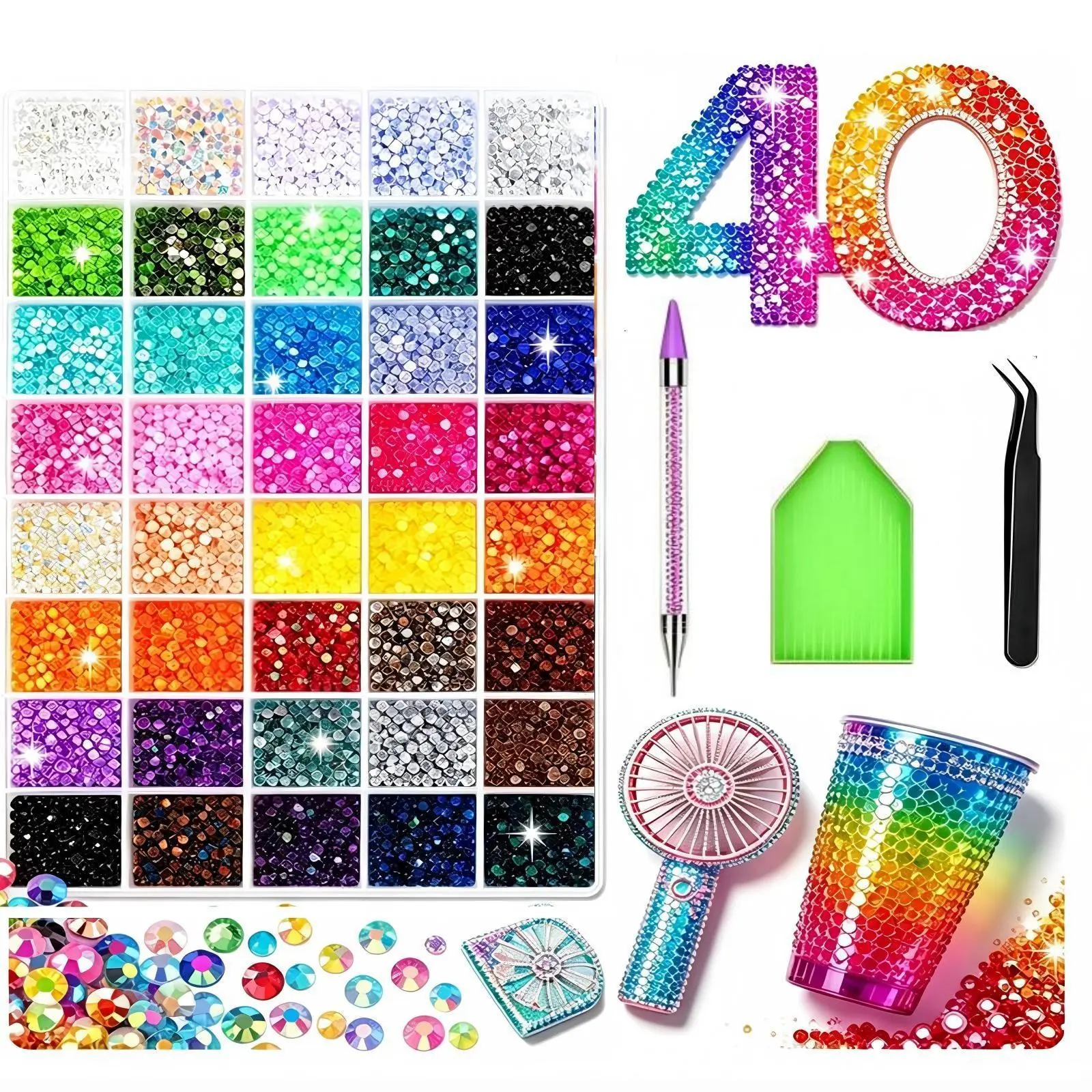Nail Art Bedazzling Kit - 40-Mix Color Shining Jelly Resin Cosmetic Glitter Rhinestones, 40000Pcs 3mm Flatback Gems for Decorated Nails, DIY Bling Crafts