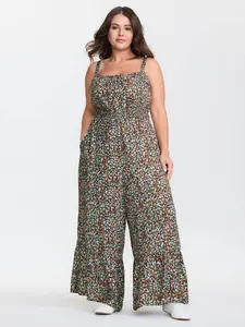 【Summer Turn-Up】BlOOMCHIC Plus Size Supersoft Micro-Floral Print Ruffled Jumpsuit [1x-6x] 2026 Summer Pick for Mother's Day
