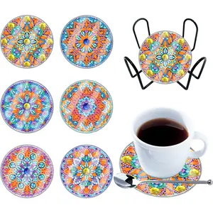 6pcs Diamond Painting Coasters Kit Classic Mandala DIY Diamond Dot Art Coasters Modern Animal Cartoon Waterproof Holiday Christmas for Adults and Beginners