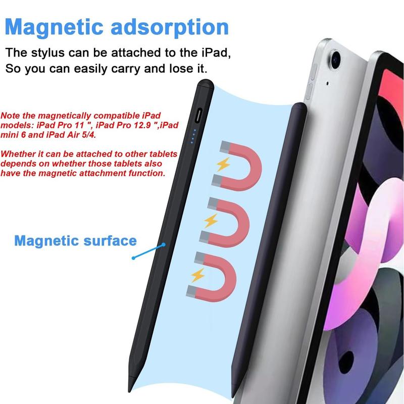 Stylus Pens for Touch Screens Power-Display Tablet Pen POM Tip Magnetic Digital Touch Pen Compatible with iPhone/iPad/iPad Pro/Lenovo/and Other iOS/Android Smartphone and Tablet Devices (Black) Touchscreen Pen USB Rechargeable Stylus