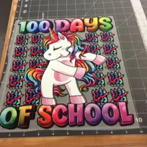 100 Days of School Dancing Rainbow Crayons Unicorn Spirit Teacher Student Ready to Press DTF Heat Transfer Sheet For Shirts