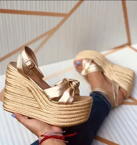 Gold Plataforma | altura 12 cm, yute, sandalias colombianas, hechas a mano, livianas, cómodas