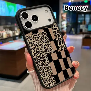 Magnetic Phone Case Supports Wireless Charging for iPhone 17 16  Pro Max Plus 15 14 13 12 11 Air E Chessy Leopard Blend Pattern Non-Yellowing Shockproof Soft Silicone Transparent Acrylic Cover