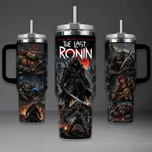 TMNT The Last Ronin Tumbler, Teenage Mutant Ninja Turtles 40oz Cup with Handle, Last Survivor Michelangelo 20oz Stainless Steel Travel Mug, Comic Fan Gift, TMNT Inspired Insulated Tumbler Featuring Epic Gritty City Design.