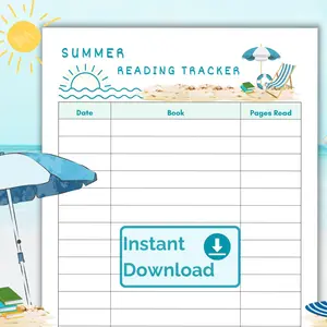 Summer Reading Tracker Log Your Summer Reading with this Printable Seaside Themed List, US Letter Size