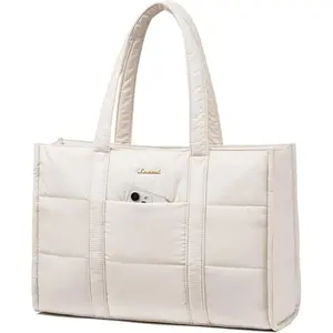 Puffer Laptop Tote Bag, Large Work Travel Laptop Bag for for Women, 15.6 Inch Large Computer Briefcase for Teacher Nurse Casual Shoulder Bag, Lightweight Soft Handbags