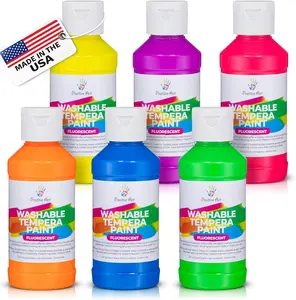 Washable Tempera Paint - 6 Colors, 4 oz Bottles, Kids Craft & Classroom Paint, Made in USA - Choose Neon, Metallic or Pearlescent Set