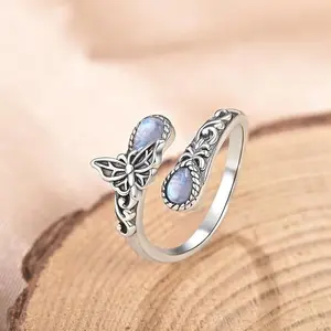 Adjustable Open Ring with Alloy Chain and Butterfly Accent - Women's Hecate Pagan Witchy Protection Costume Jewelry, Ideal for Devotion and Ceremony