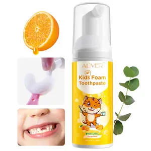 Aliver Kids Teeth Cleansing Mousse (Natural Orange Flavor) Foaming Toothpaste for Kids, Kids Oral Hygiene: Fluoride, fluoride protection, anti-cavity, cleans teeth, freshens breath, foam texture, 360° comprehensive oral health care. 60ml/tube