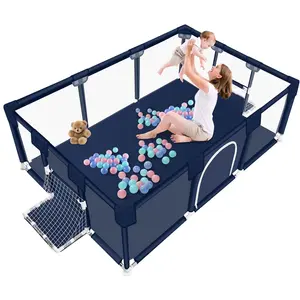 BRCBABE 71 inch Extra Large Baby Playpen with Soft Breathable Mesh Play Fence for Infant & Toddlers Anti-Slip Base Blue