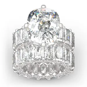 Jeulia Cushion Cut Three Sided Pave Sterling Silver Eternity Ring Cubic Zirconia Art Deco Halo Wedding Engagement Anniversary Rings Set Finejewelry with giftbox