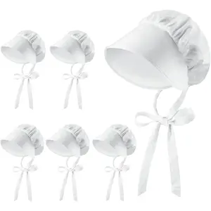 White Mob Cap Costume Pioneer Bonnet Women's Colonial Bonnet Grandma Night Hat Accessories with Adjustable Straps