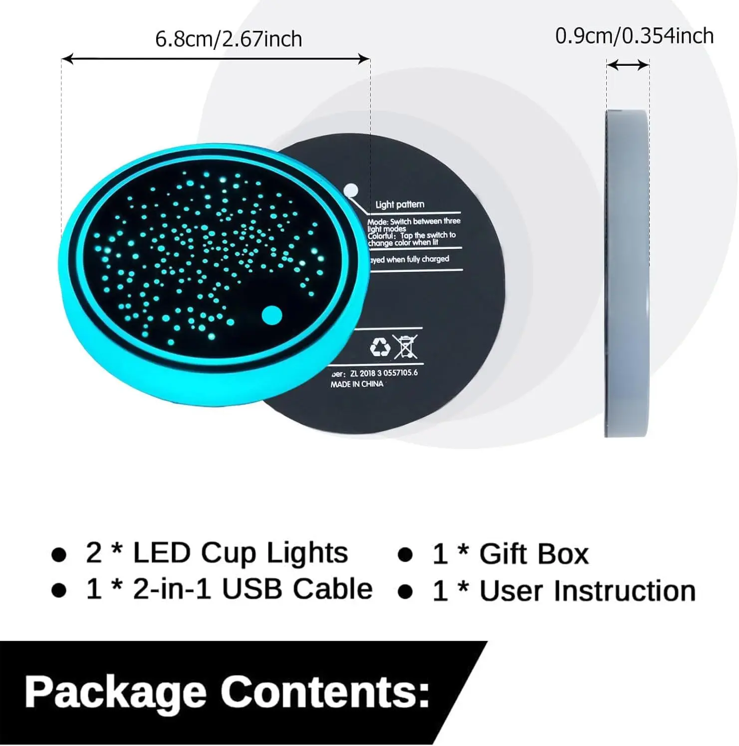 Light up Car Coasters for Cup Holders 7 Colors Changing