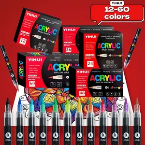 12/24/36/48/60 Colors Acrylic Paint Pens Markers Brush Tip Paint Markers For Rock Painting Wood Stone Glass Gift DIY Crafts