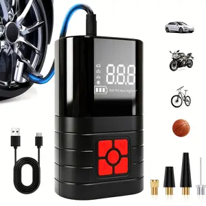 Portable Tire Inflator, 250 PSI Rapid Inflation, USB-Rechargeable Large-Capacity Battery, Digital Gauge, LED Lighting, Compatible with Cars/Bikes/Motorcycles, Essential Road Trip Automotive Repair Accessory