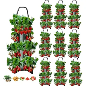 Upside Down Strawberries Grow Bags,10 Pack Garden Hanging Strawberry Grow Bag, Hanging Strawberry Planter with Planting Pockets, Hanging Planter for Strawberries,Tomatoes, Chili, Herbs, Vegetables