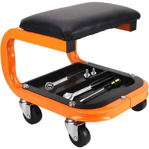 Heavy Duty Rolling Shop Stool, Mechanics Chair with Wheels, 400LBS Capacity Rolling Stool for Garage with Casters, Mechanics Roller Seat with Segmented Tool Tray and Comfortable Leather Cushion